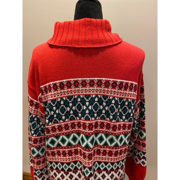 Crown & Ivy Sweater Dress Size Large Red Green Navy Fair Isle Look 60 % Cotton - Picture 7 of 12